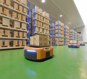 Interior of warehouse in logistic center with Automated guided vehicle ...
