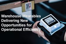 person wearing a wearable technology system scanning a QR code