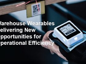 person wearing a wearable technology system scanning a QR code