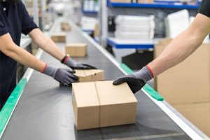 packaging boxes on a conveyor belt